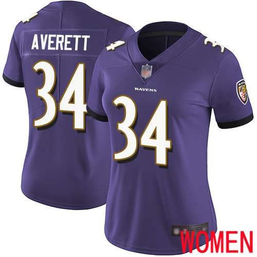 Baltimore Ravens Limited Purple Women Anthony Averett Home Jersey NFL Football #34 Vapor Untouchable->women nfl jersey->Women Jersey